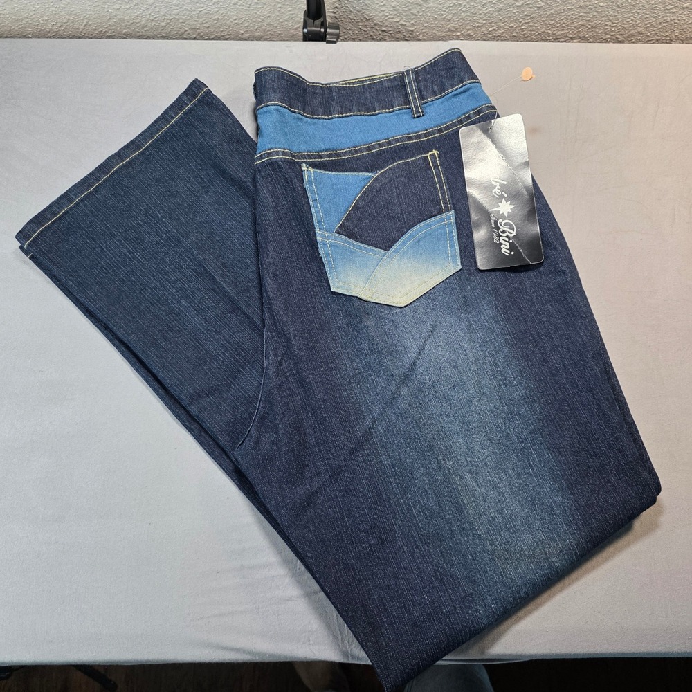 Andre Bini Womens Size 18 Flare Leg Jeans Blue Two Tone Colorblock High Rise NWT